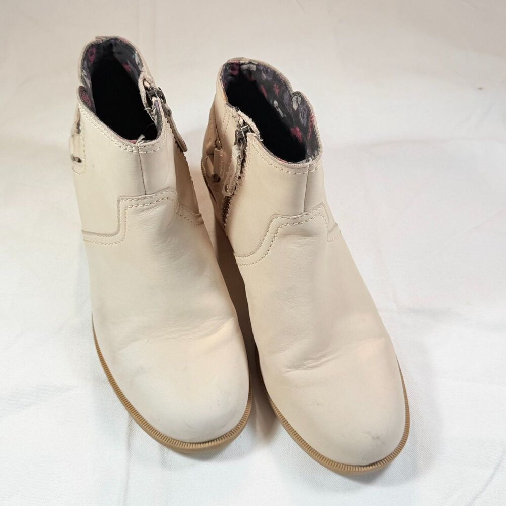 Teva De La Vina Leather Ankle Boots Off White Cream Side Zip Stacked Heel Size 9